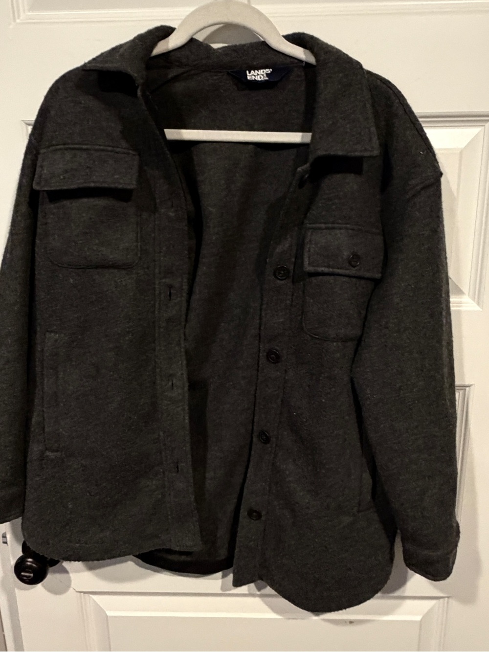 Lands' End Men's Dark Charcoal Button-Up Shirt Jacket size L